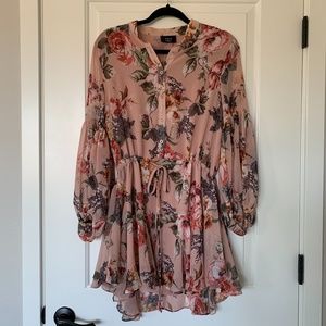 VICI FLORAL ADJUSTABLE BALLOON SLEEVE DRESS